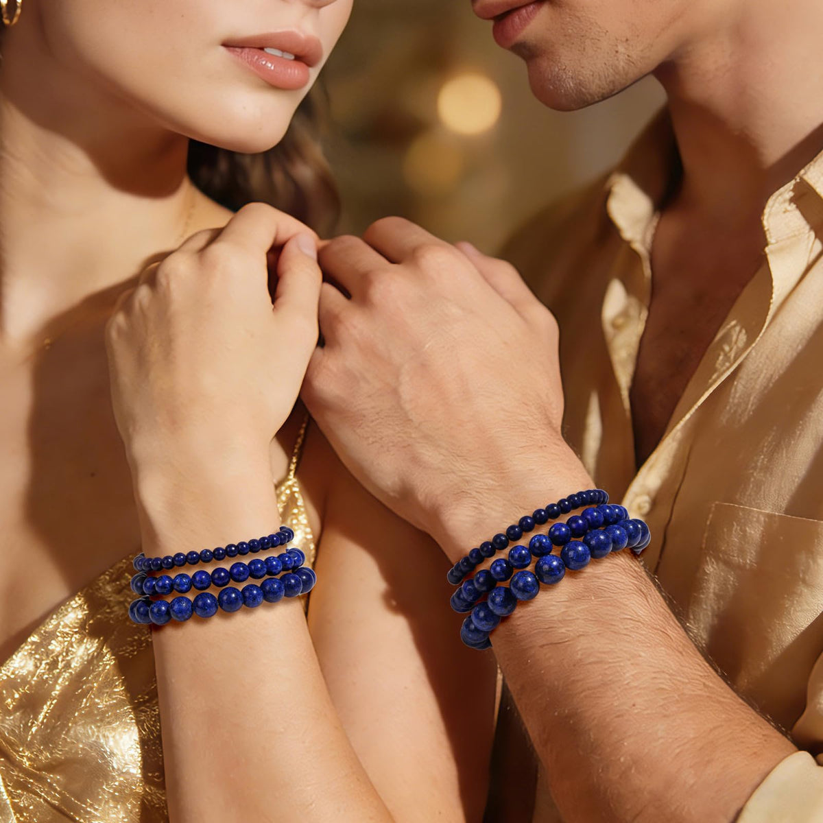 Risyfjew 4MM Handmade Lapis Lazuli Natural Gemstone Stretch Elastic Bracelet,PE Film Anti-oxidation Packaging Natural Stone Crystal Healing Power Energy Gifts for Adult