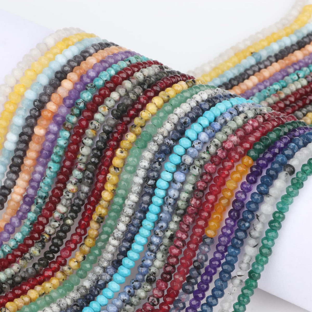 2 String 220PCS 3x5mm Natural Blue Color Speckled Beads for Jewelry Making, Songxi Facted Loose Gemstone Beads for DIY Bracelet Necklace Making Supplies with Energy Healing Chakra Power