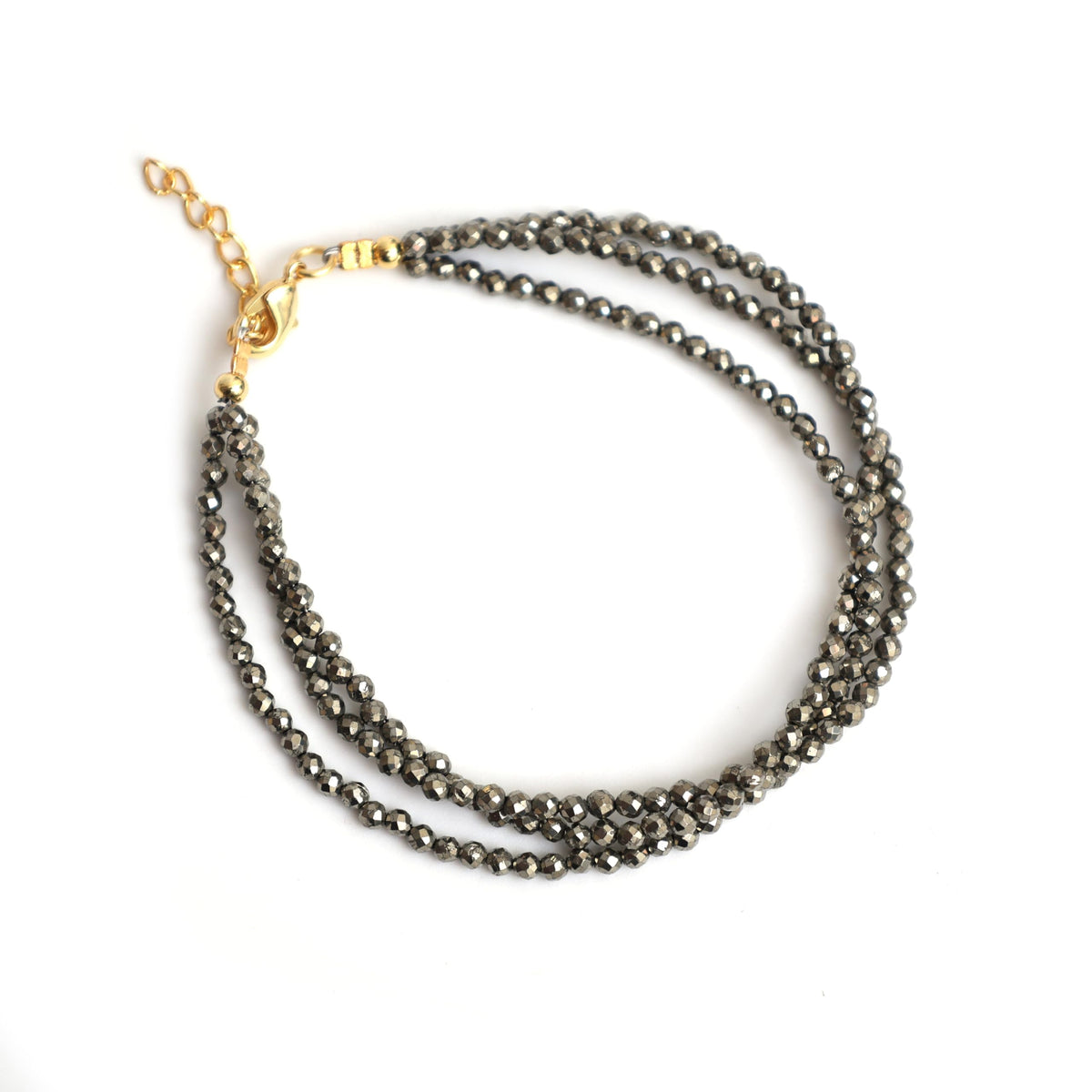 Gempires Handmade Pyrite Beaded Bracelet Multi Strand Gemstone Jewelry Hypoallergenic 8 Inch Gold Plated Stylish Western Jewelry For Women