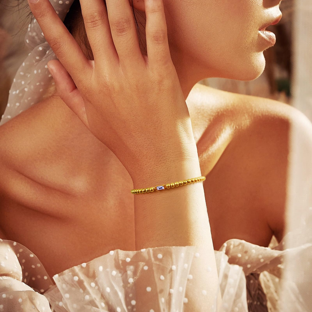 Free bird Gold Bracelet Stack 14K Gold Plated Simple Gold Bead Bracelets Alexandrite Bracelet June Birthstone Bracelets for Women Trendy Gold Bracelets for Birthday Gift