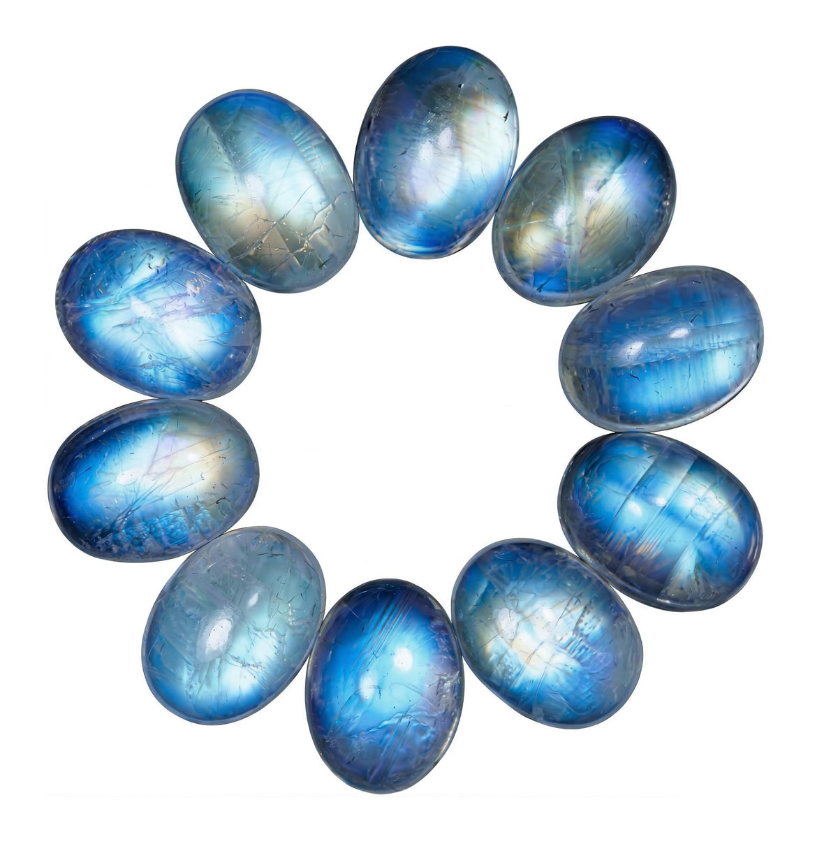 6x8mm Oval Rainbow Moonstone AAA Quality Natural Calibrated Cabochon Loose Gemstone 10 pcs Box.