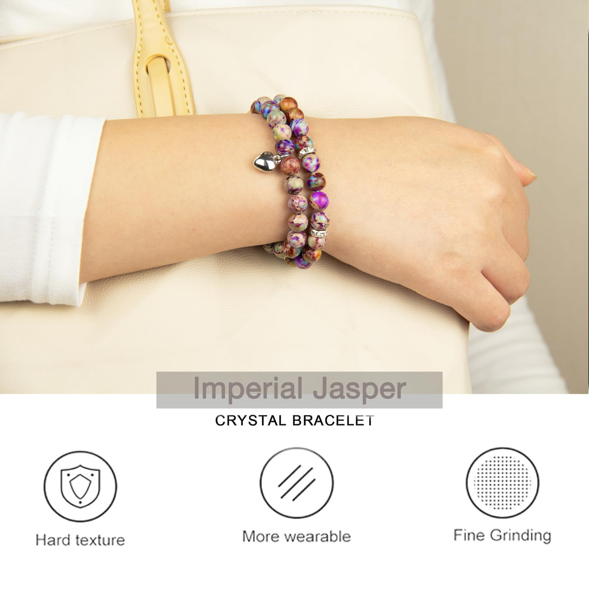 GDLKPYHS Healing Bracelets for Women - Imperial Jasper Bracelet - Healing Prayers Crystal Bracelet, 8mm Natural Stone Stress Relief Yoga Beads Get Well Soon Gifts
