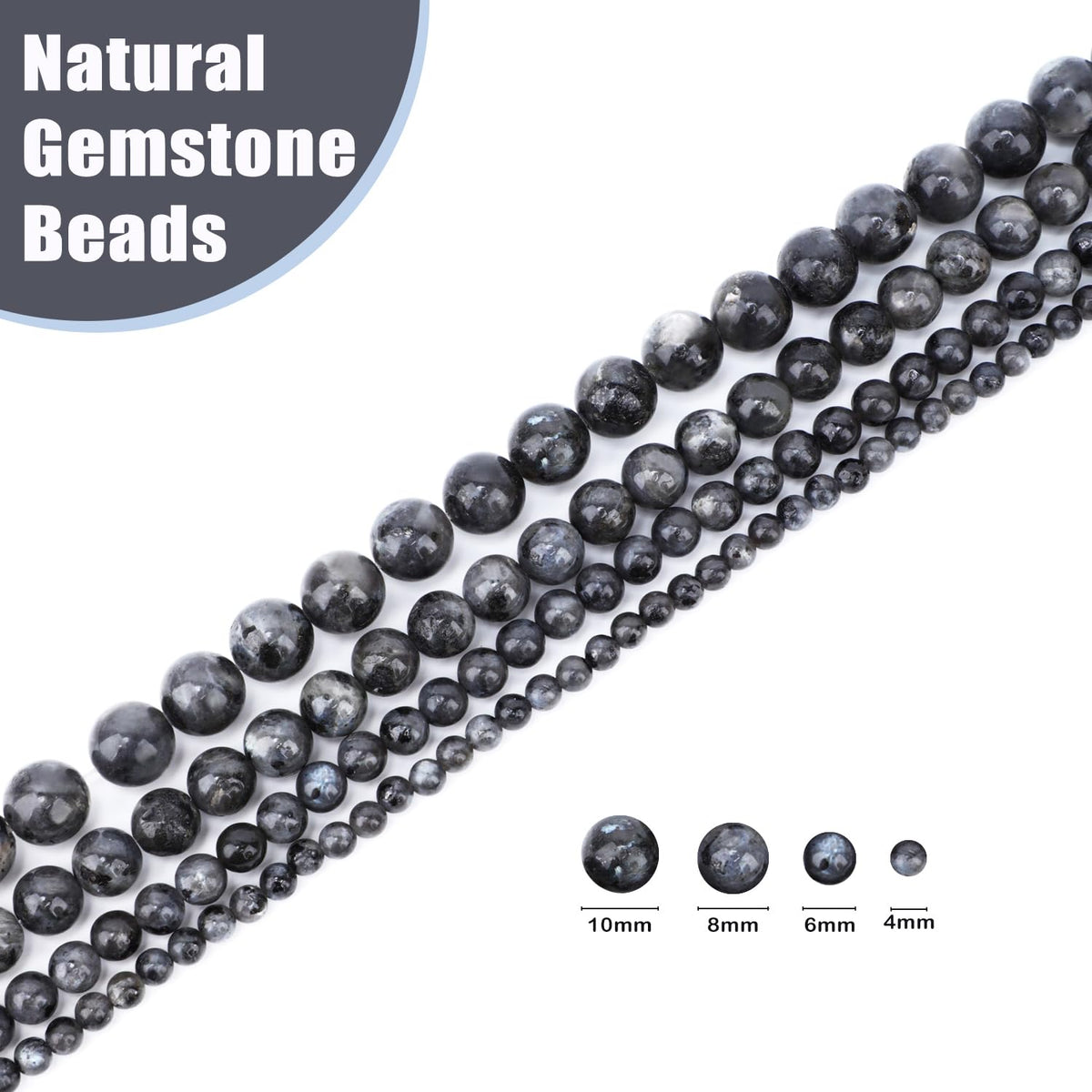 CMBYN Natural Stone Beads Round Genuine Real Stone Beading Strand Loose Gemstones DIY Smooth Bead for Bracelet Necklace Earrings Jewelry Making (Black Larvikite, 10mm 36 Pieces)