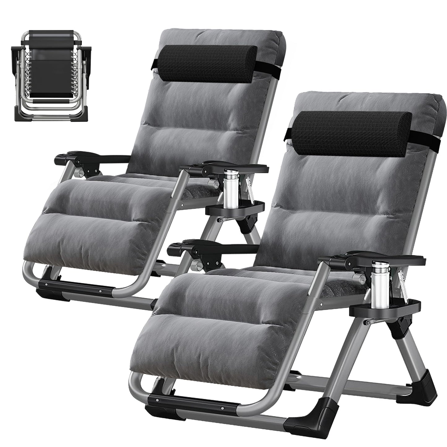 ABORON 2 Pack Zero Gravity Chair, Outdoor Lounge Chairs Sun Loungers with Removable Cushion,Headrest,Cup Holder,Reclining Patio Lounger Chair for Indoor and Outdoor