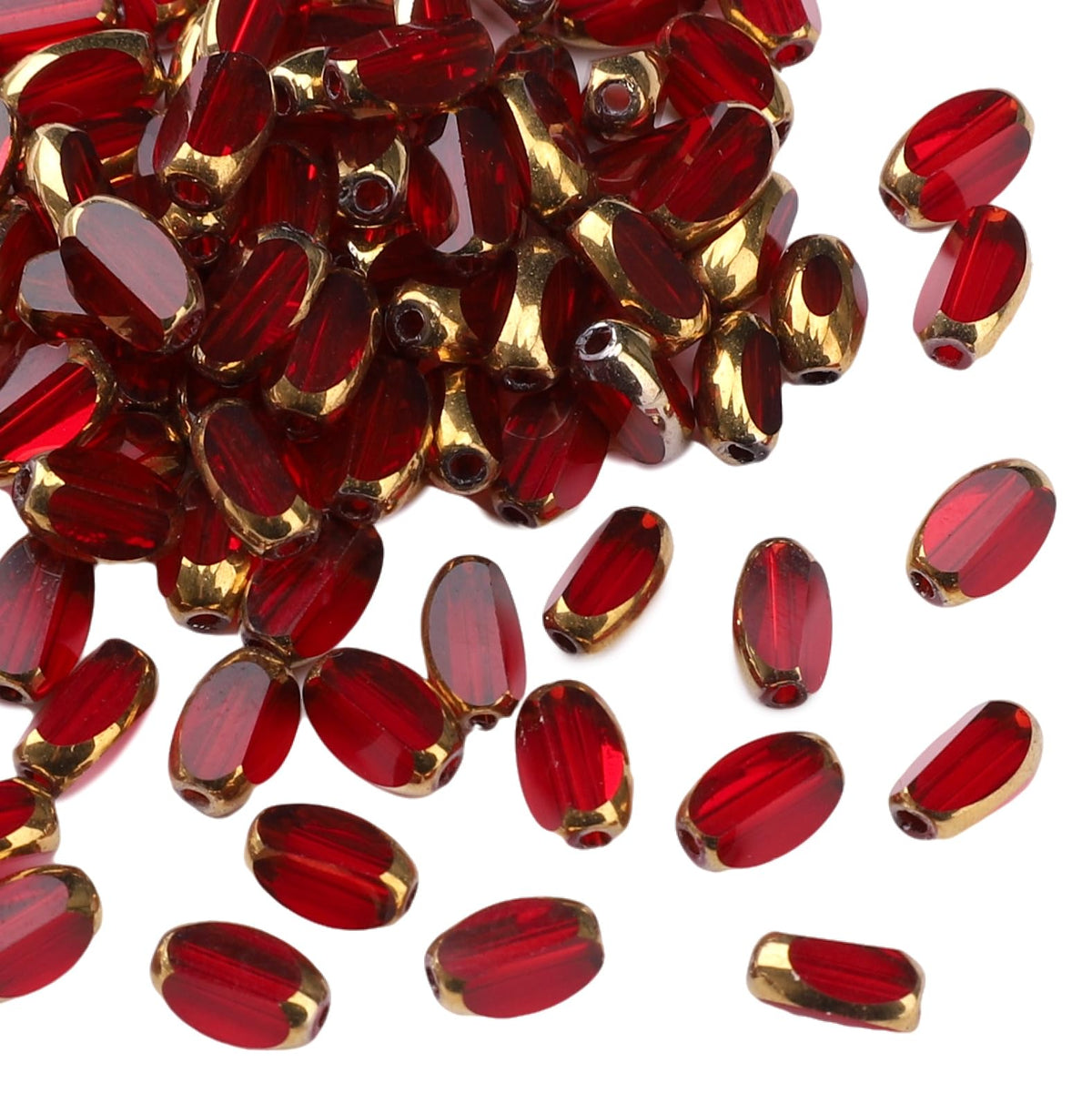 DADIFEN Glass Rice Beads Clear Wine Red 4x6mm 50pcs Faceted Oval Golden Edge Crystal Loose Beads for DIY Craft Jewelry Making