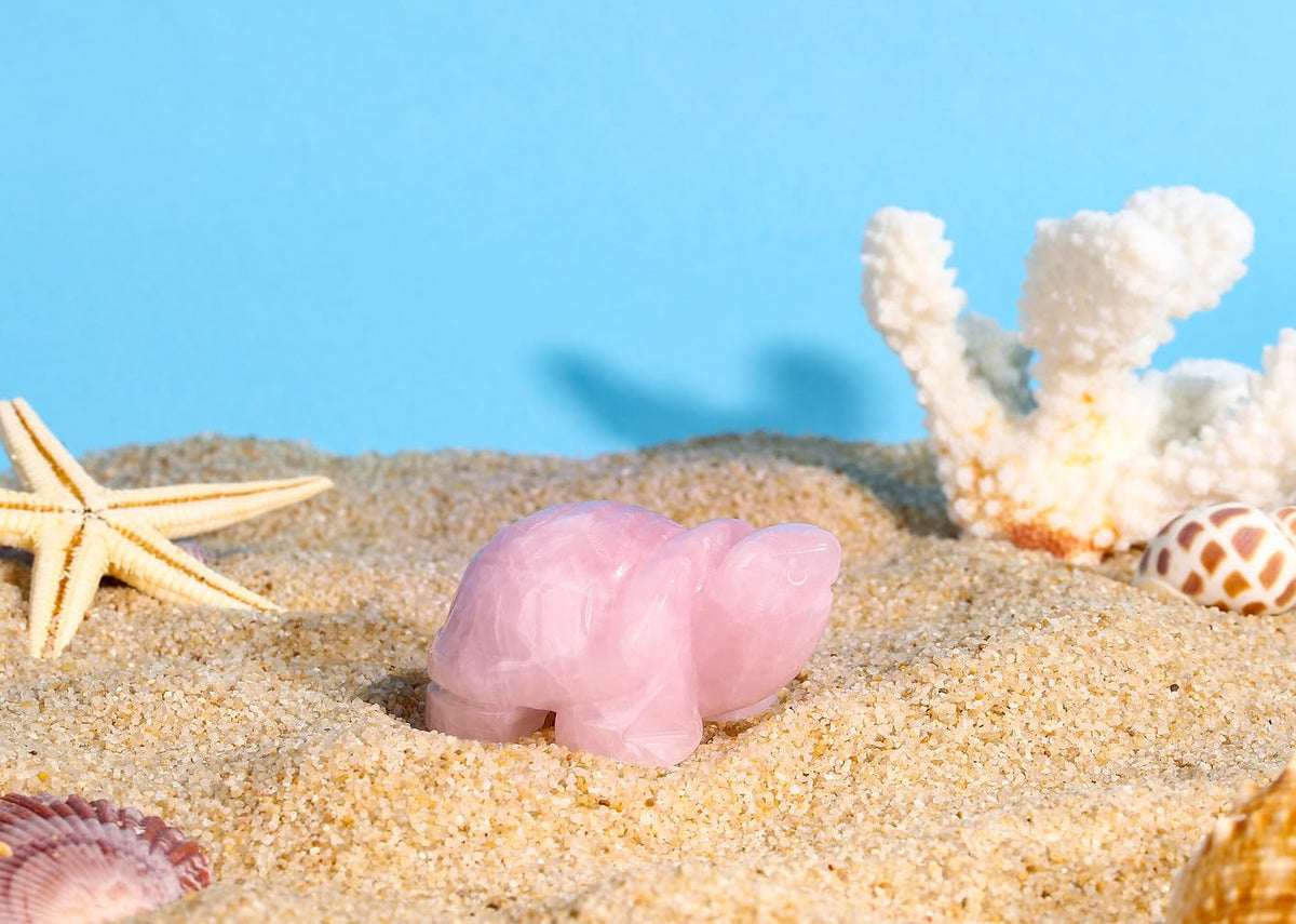 DUQGUHO 2" Travel Turtle Gift Decor Crystals Figurines Rose Quartz Crystal Best Mom Turtles Travels Gifts for Women Traveling Travelers Mothers Day Cute Decorations