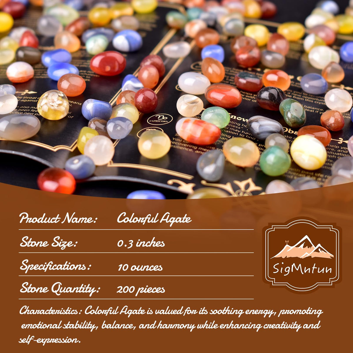 SigMntun Polished Colorful Agate Crystal Chips 200 Pcs - 0.3" 10 oz Tumbled Stone Chips Crushed Sea Glass Stones Healing Reiki Crystal Making Home Decoration