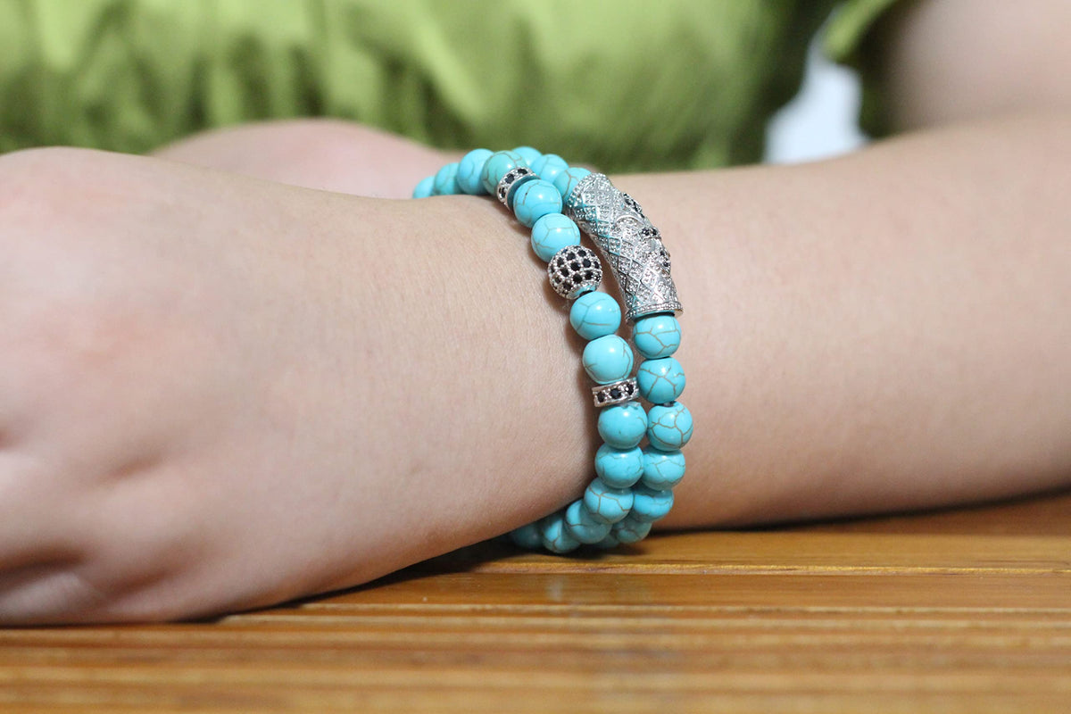GDLKPYHS Turquoise Bracelet, Handmade Beaded Bracelet 8MM Healing Crystal Beads Protection Bracelet,Turquoise Jewelry Bring Good Luck, Prosperity and Happiness, Men's and Women's Gifts