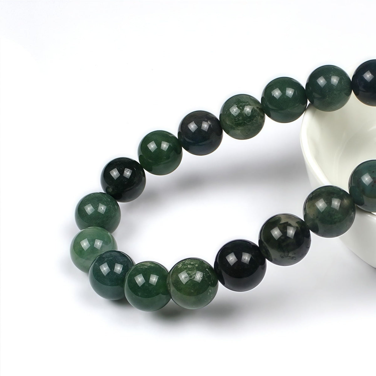 MJDCB Natural Moss Agate Round Crystal Energy Stone Beads Healing Power for Jewelry Making (8mm)