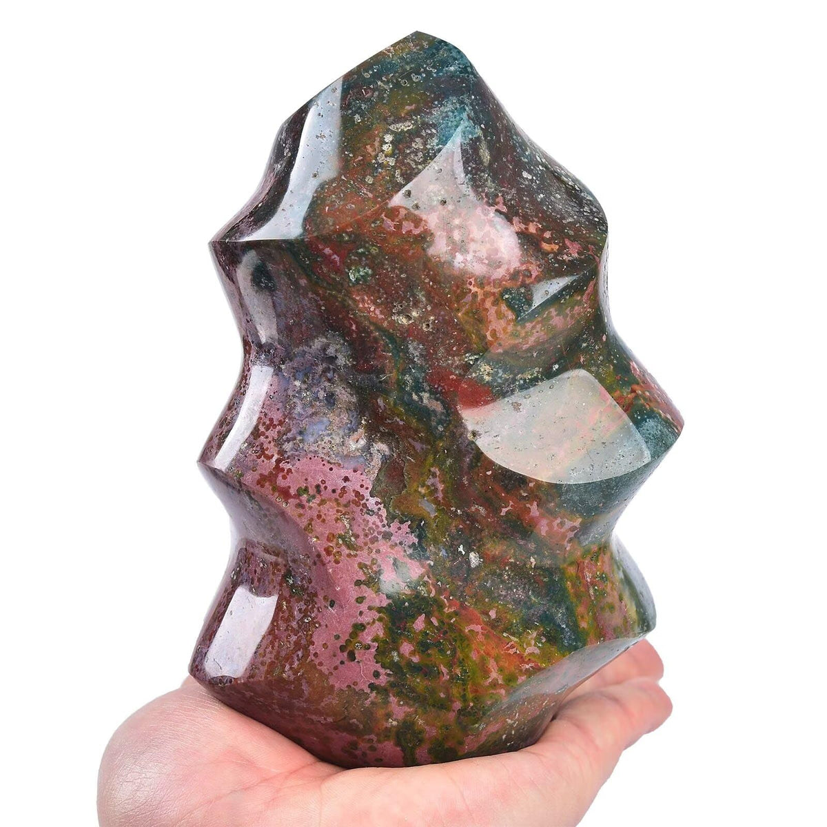 AMOYSTONE Ocean Jasper Flame Shaped Stone Towers Obelisk Natural Healing Crystal Quartz Reiki Energy Decoration Home Office Decor 0.6-1.0LBS