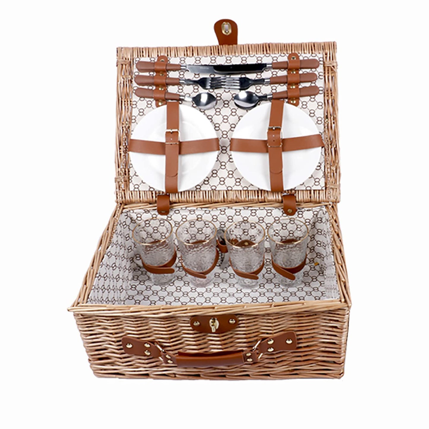 Storage Basket,4 Person Picnic Baskets - Luxury Wicker Hamper Sets -Premium Set with Flatware,Plates,Wine Glasses and Bottle Opener,for Camping Outdoor Party