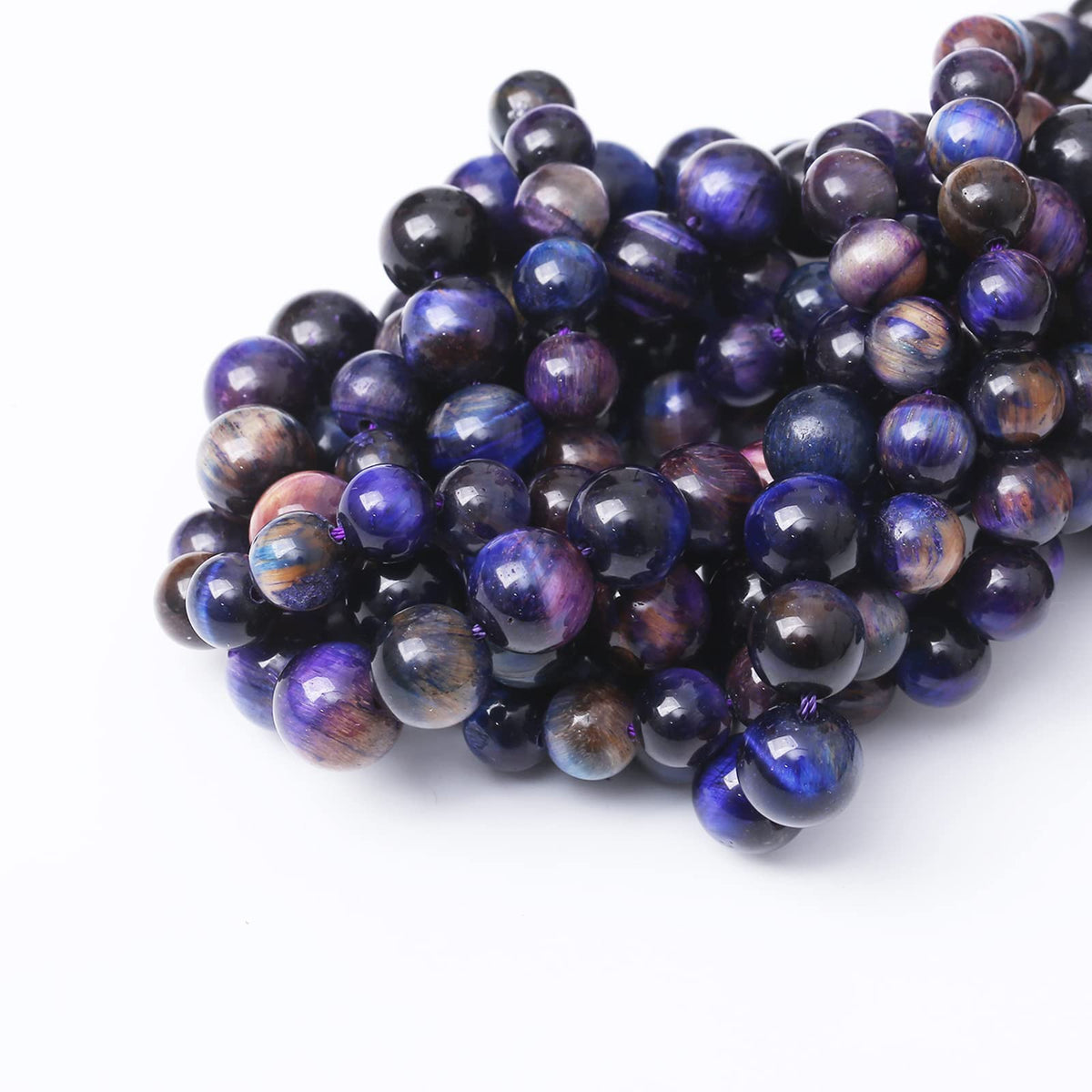 45PCS 8MM AAA Blue Purple Starry Sky Tiger Eye Stone Beads Natural Gemstone Bead Crystal Healing Energy Jewelry Making DIY 15 inches