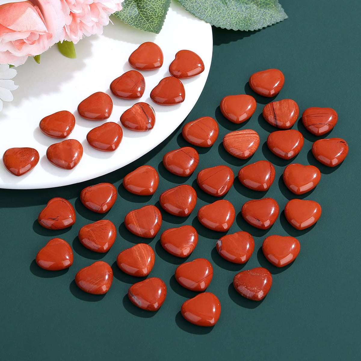 NUKAYAI 20PCS Red Jasper Heart Healing Crystals Set Stones Love Shaped Polished Crystal Natural Cute Pocket Thumb Reiki Wholesale Set Gifts Balancing Meditation Gifts for Women Mother's Day