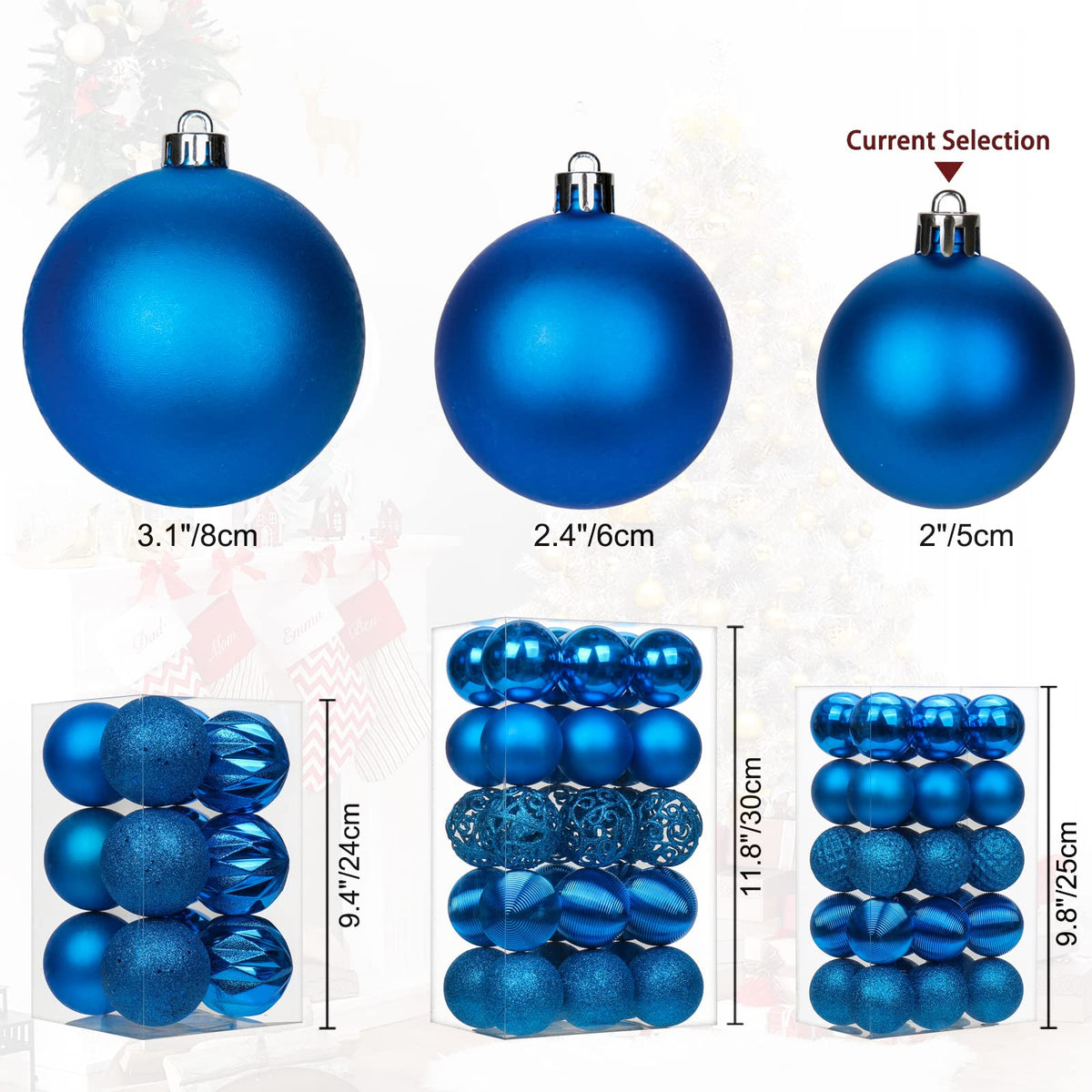 30PCS 2" Christmas Ball Ornaments Shatterproof Blue Christmas Tree Decorations Xmas Tree Balls Halloween Ornaments Décor