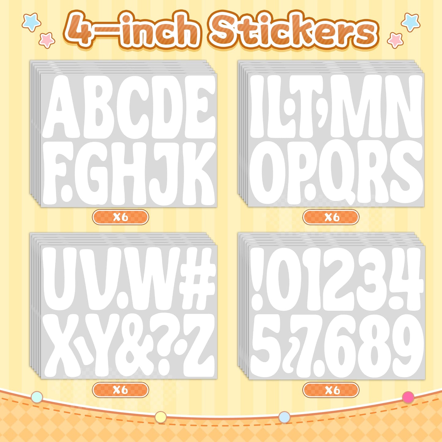 300 PCS Letter Stickers Bulletin Board Letters 24 Sheets Large Alphabet Number Stickers Waterproof Vinyl Self-Adhesive Letters for Poster Board Mailbox Crafts Classroom Home Party Decor(White, 4 Inch)