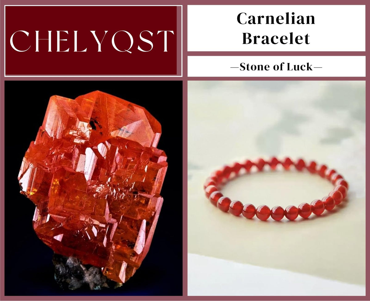 CHELYQST Carnelian Bracelet - Stone of Luck,Stretch Natural Stone Crystal Beads Jewelry Gifts for Women Men Unisex,6mm