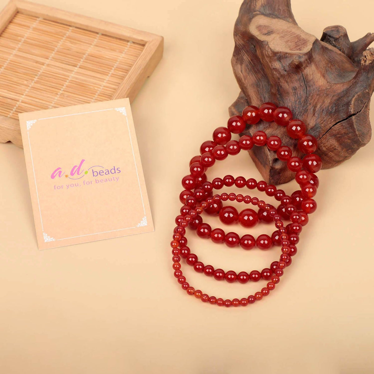 AD Beads Handmade Gemstone Stretch Elastic Bracelet Crystal Healing Reiki Nature's Beauty and Spiritual Essence Unisex (4mm, Carnelian (Life Enjoyment))