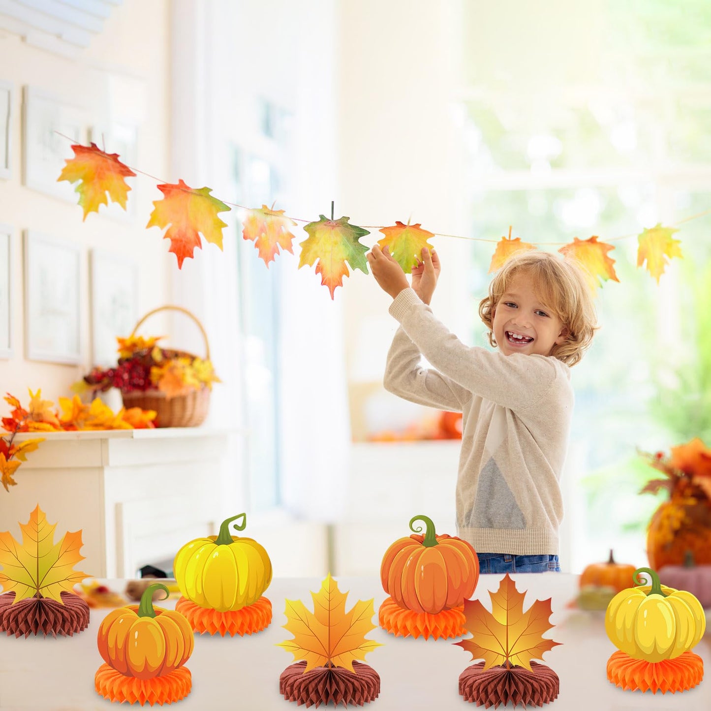 Faccito 9 Pcs Fall Honeycomb Centerpieces Fall Thanksgiving Party Decorations Paper Pumpkin Maple Leaf Table Centerpieces for Autumn Thanksgiving Harvest Party Favors Home Table Decor