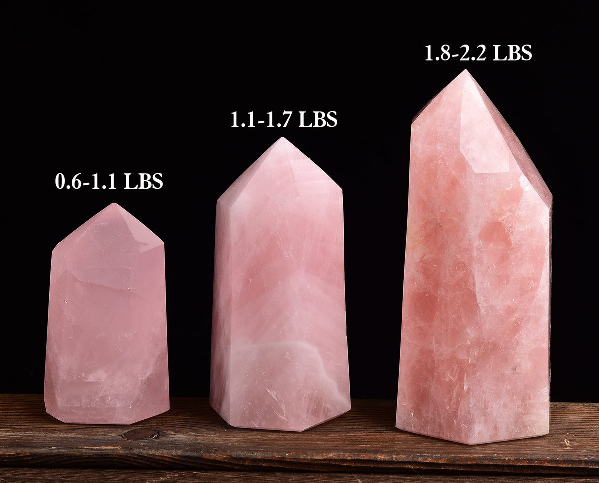 AMOYSTONE Rose Quartz Obelisk Tower Large Healing Crystal Wand Point 6 Faceted Reiki Chakra Meditation Stone Pink 1.1-1.7 LBS
