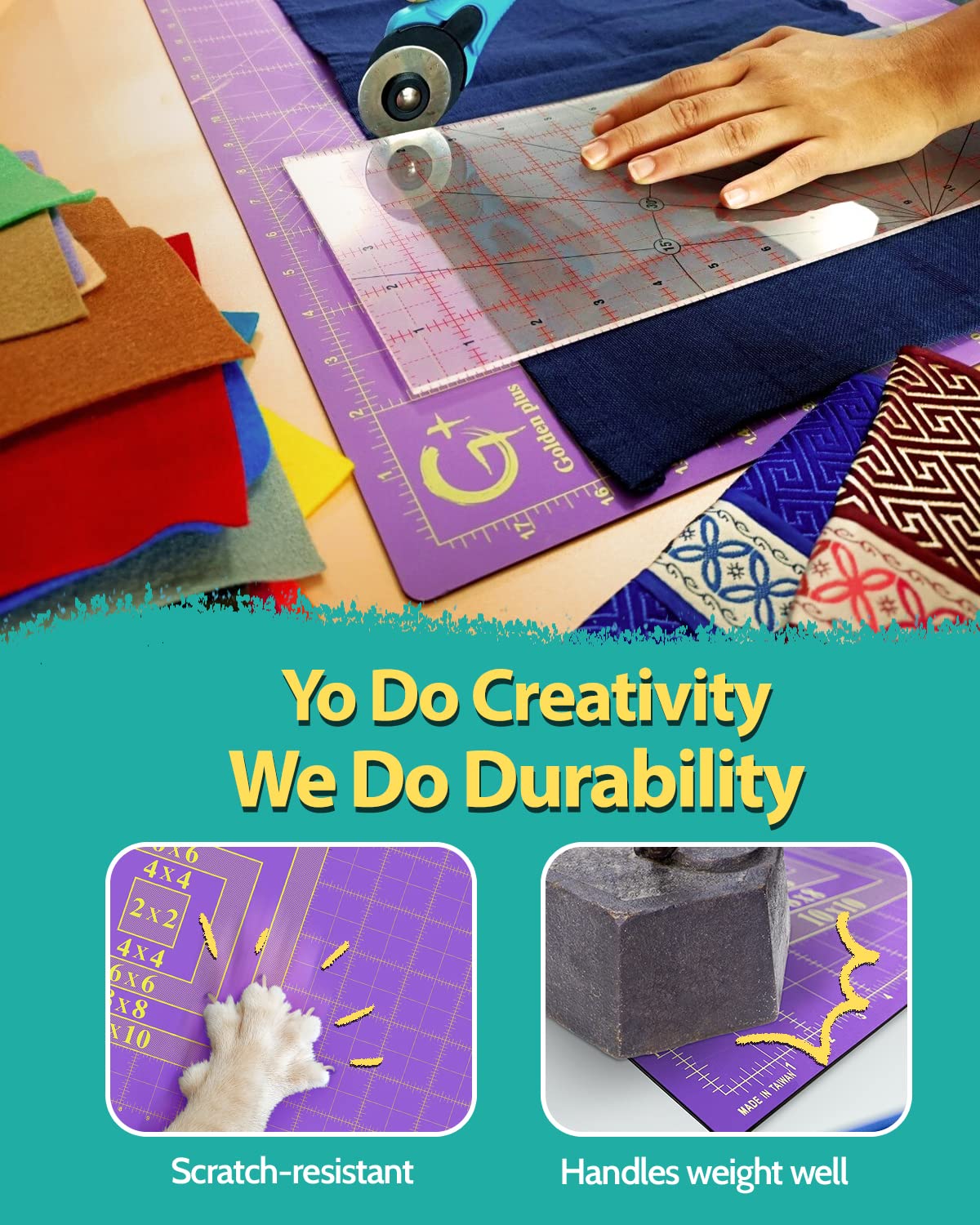 G+ Self-Healing Cutting Mat - True A4 9 x 12" (9 x 13" Full) Inches Purple/Black ; Self-Healing Double-Sided Durable Non-Slip Cutting Board for Crafts, Sewing, Fabric, Modeling and All Arts Projects