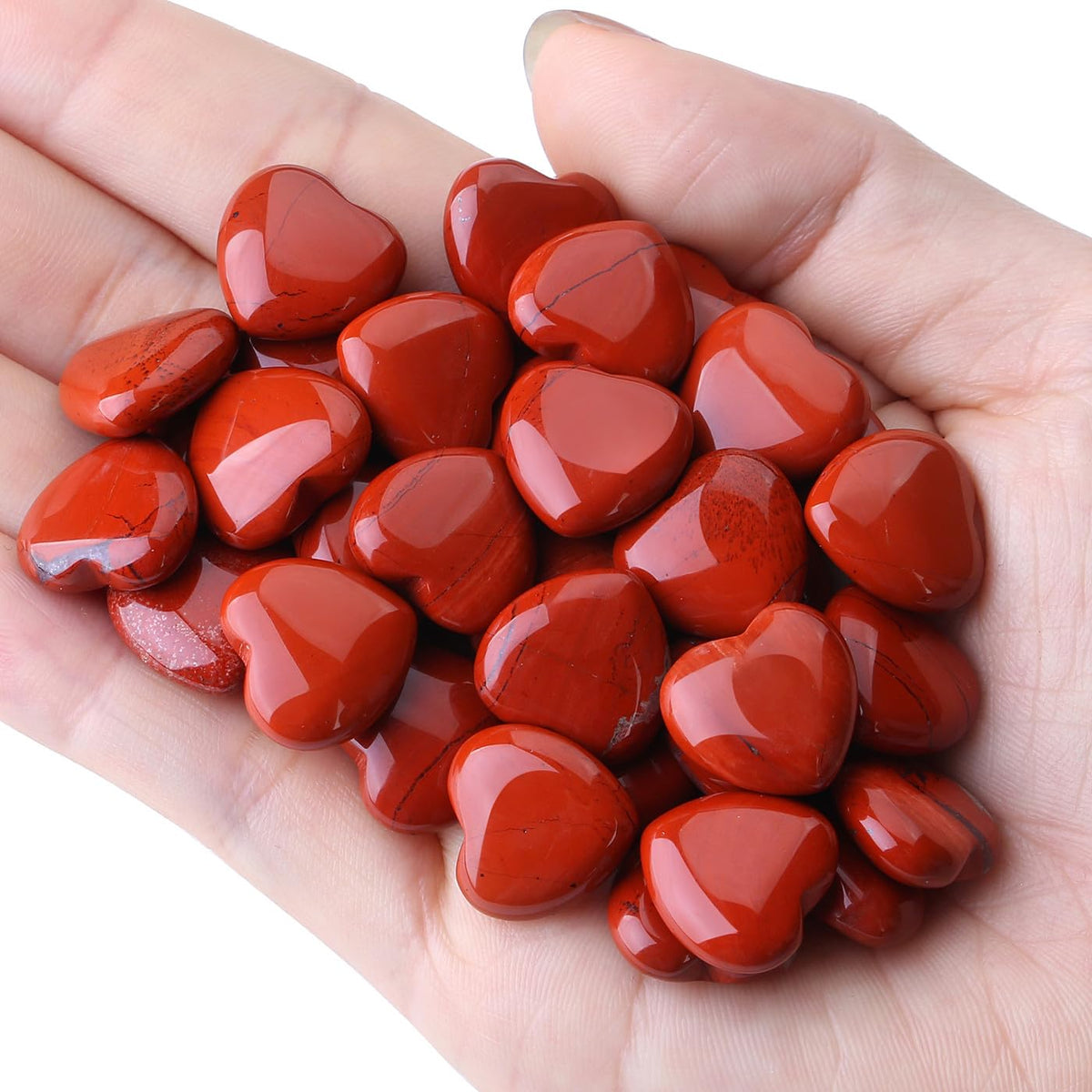 NUKAYAI 20PCS Red Jasper Heart Healing Crystals Set Stones Love Shaped Polished Crystal Natural Cute Pocket Thumb Reiki Wholesale Set Gifts Balancing Meditation Gifts for Women Mother's Day