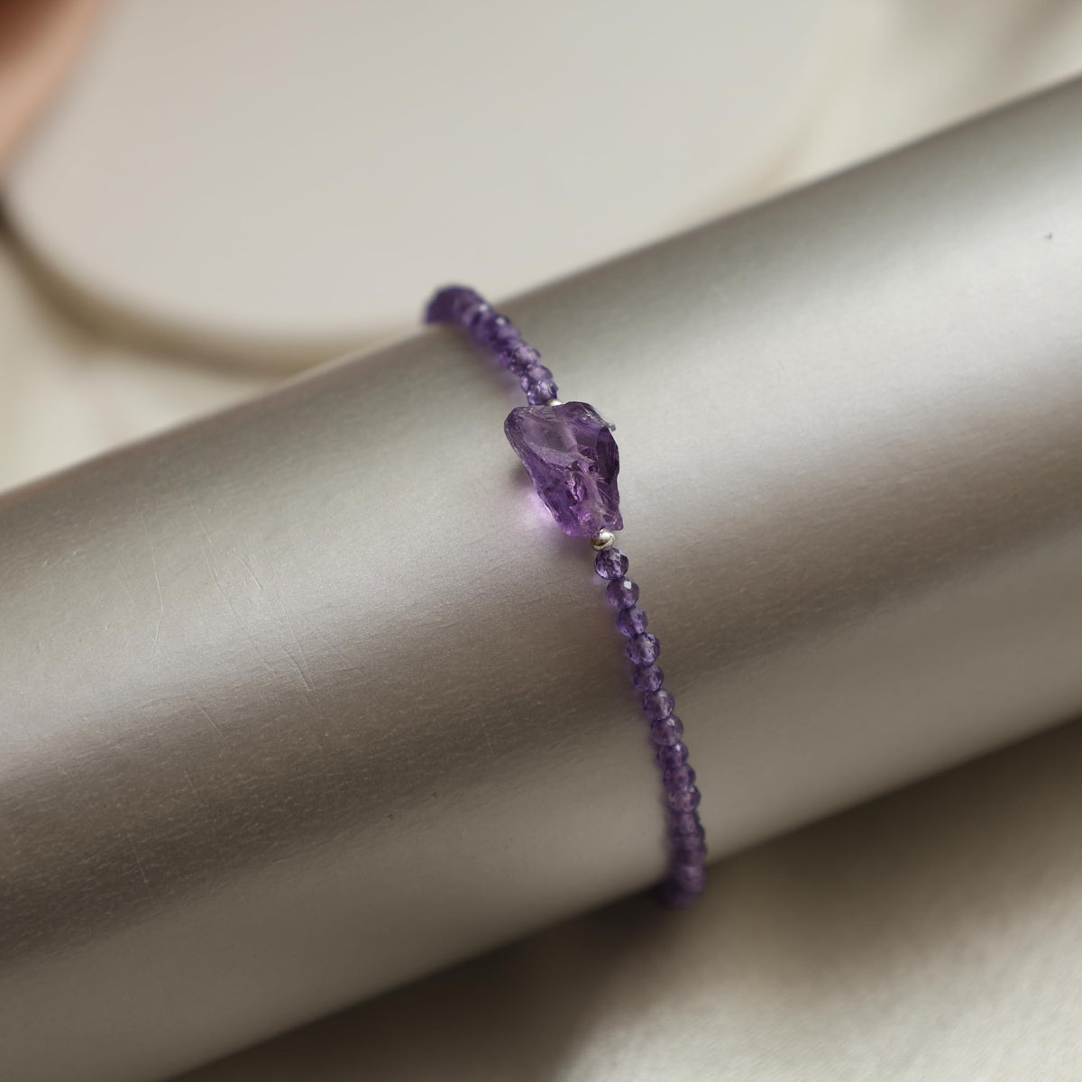 Gempires Purple Amethyst Beaded Bracelet with Raw Gemstone Crystal Jewelry February Birthstone Gifts Hypoallergenic 8 Inch Silver Plated Dainty Bracelets For Women