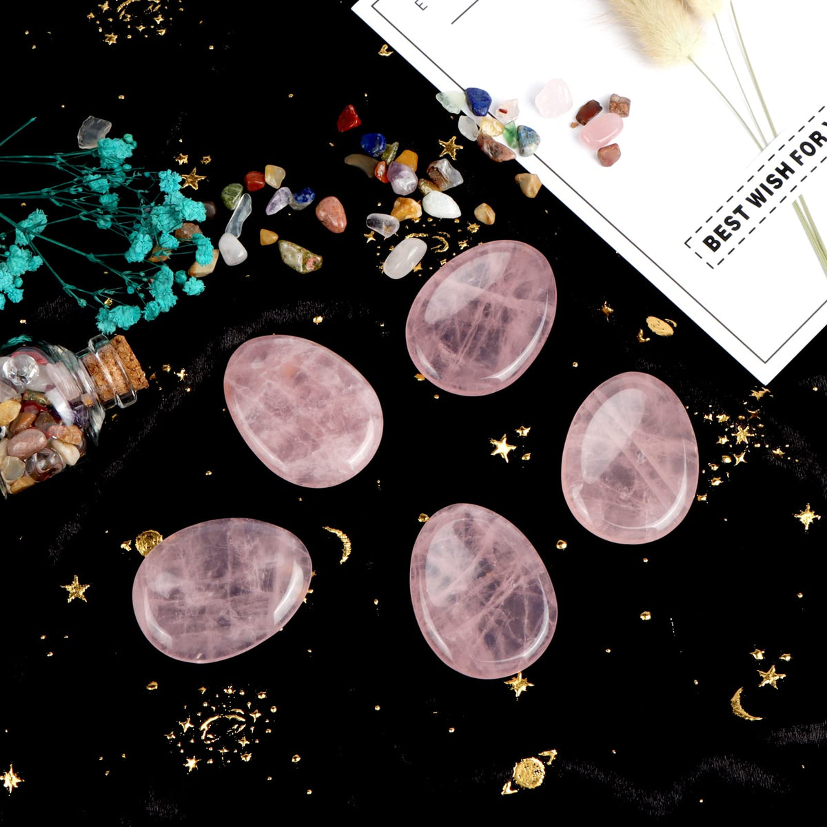 Artistone Rose Quartz Crystal Thumb Stone Worry Stones Hand Carved Palm Stones Crystal Chakra Worry Stone for Anxiety, Meditation Reiki, Water Drop Shaped