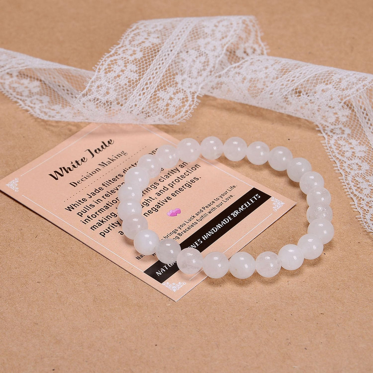 AD Beads Handmade Gemstone Stretch Elastic Bracelet Crystal Healing Reiki Nature's Beauty and Spiritual Essence Unisex (6mm, White Jade (Decision Making))