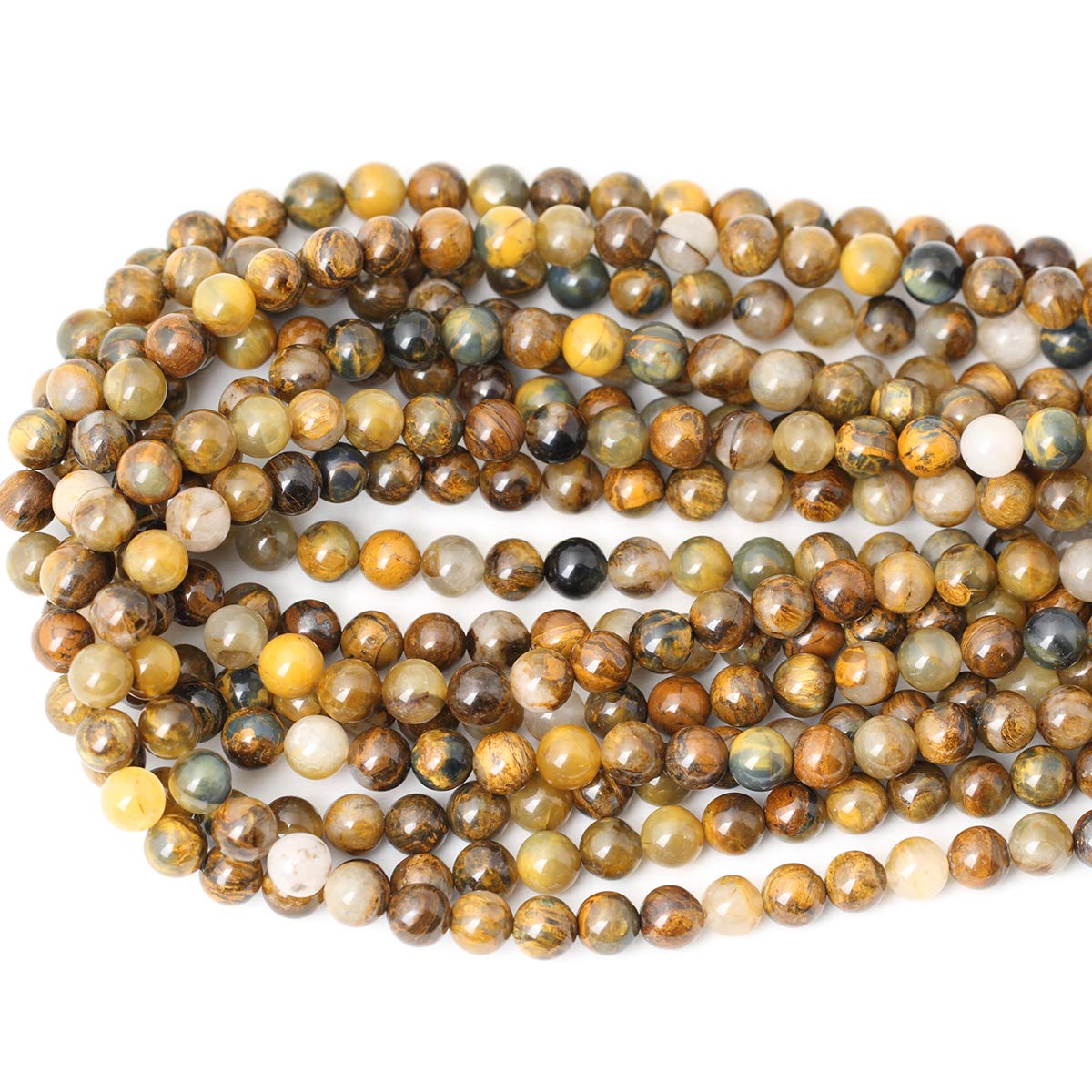 CHEAVIAN 45PCS 8mm Natural Golden Pietersite Gemstone Round Loose Beads Stone Beads for Jewelry Making DIY Findings 1 Strand 15"