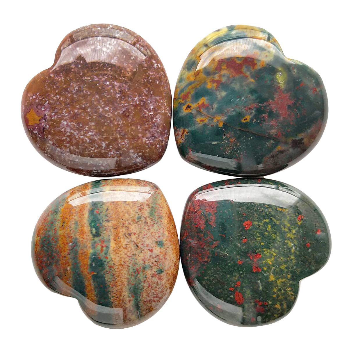 Loveliome 4 Pcs Natural India Agate Love Heart Palm Stone Reiki Balancing Worry Stone(1 Inch)