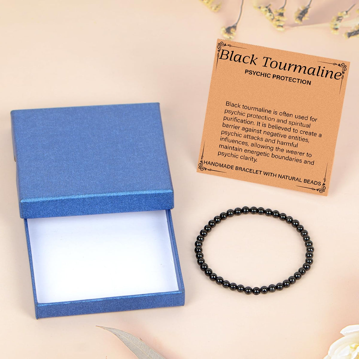 LPBeads Handmade Natural Gemstone Stretch Elastic 4m Black Tourmaline Bracelet Healing Crystal Round Stone Beads Jewelry Gifts for Women Men