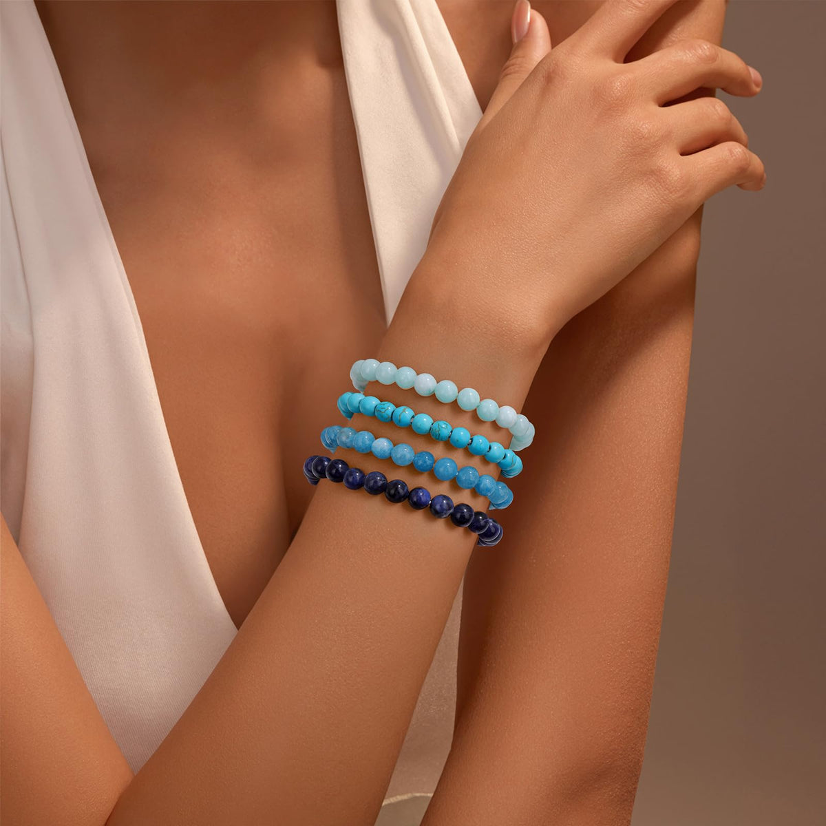 Vinswet Healing Crystal Bracelets for Women Men 6mm Apatite Natural Stone Beaded Stretch Bracelet Handmade Gemstone Reiki Spiritual Jewelry Gifts