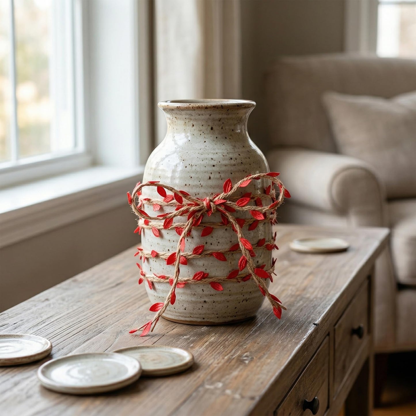 YUENPUN 328 Ft 5MM Burlap Leaf Ribbon, 10 Rolls 33 Ft Natural Jute Twine Rope, Jute Twine with Red Leaves Ply Braided Burlap Ribbon Artificial Leaves Vine Rope for Wedding, Party, Garden Decor