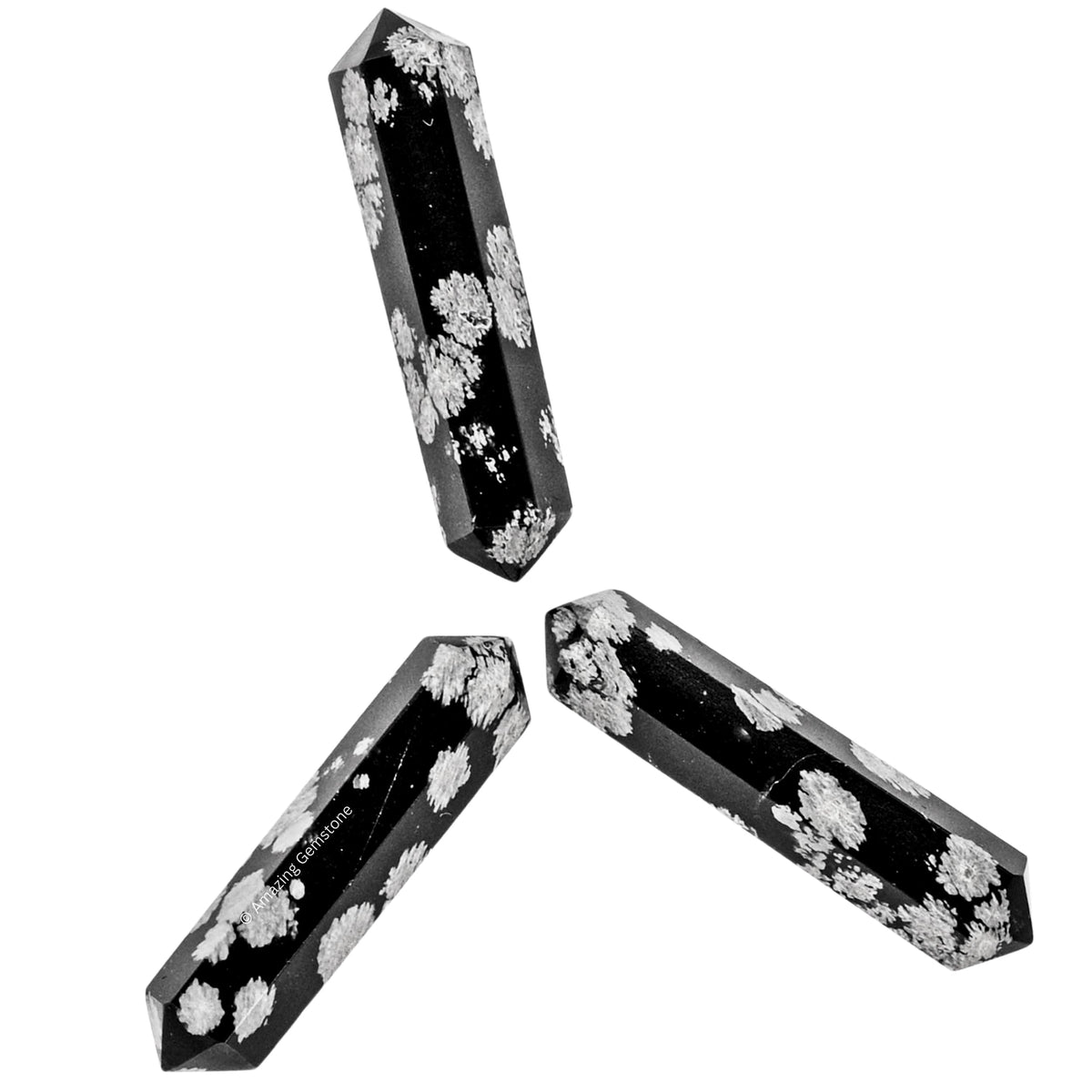 Amazing Gemstone Snowflake Obsidian Crystal Points Bulk Healing Crystals Stones - Pack of 3 Double Terminated Healing Wand Point Bulk Crystals for Crafts, Crystal Grid, DIY Work