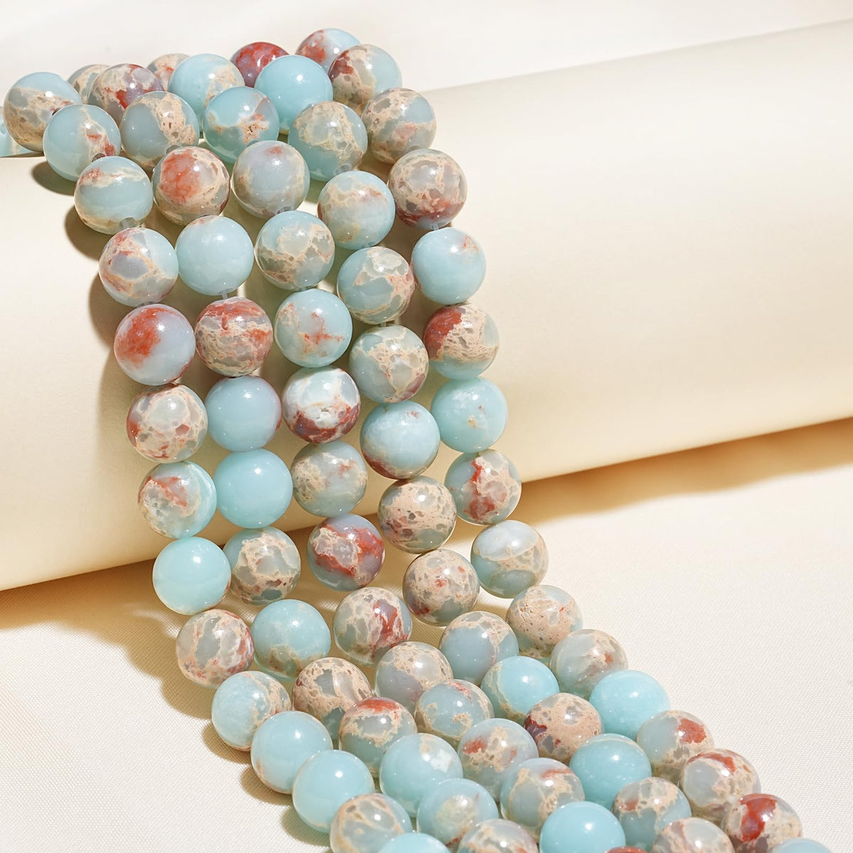 8mm Natural Sky Blue Jasper Gemstone Beads Polished Round Smooth Stone Beads for Bracelets Jewelry Making 15inch Loose Beads