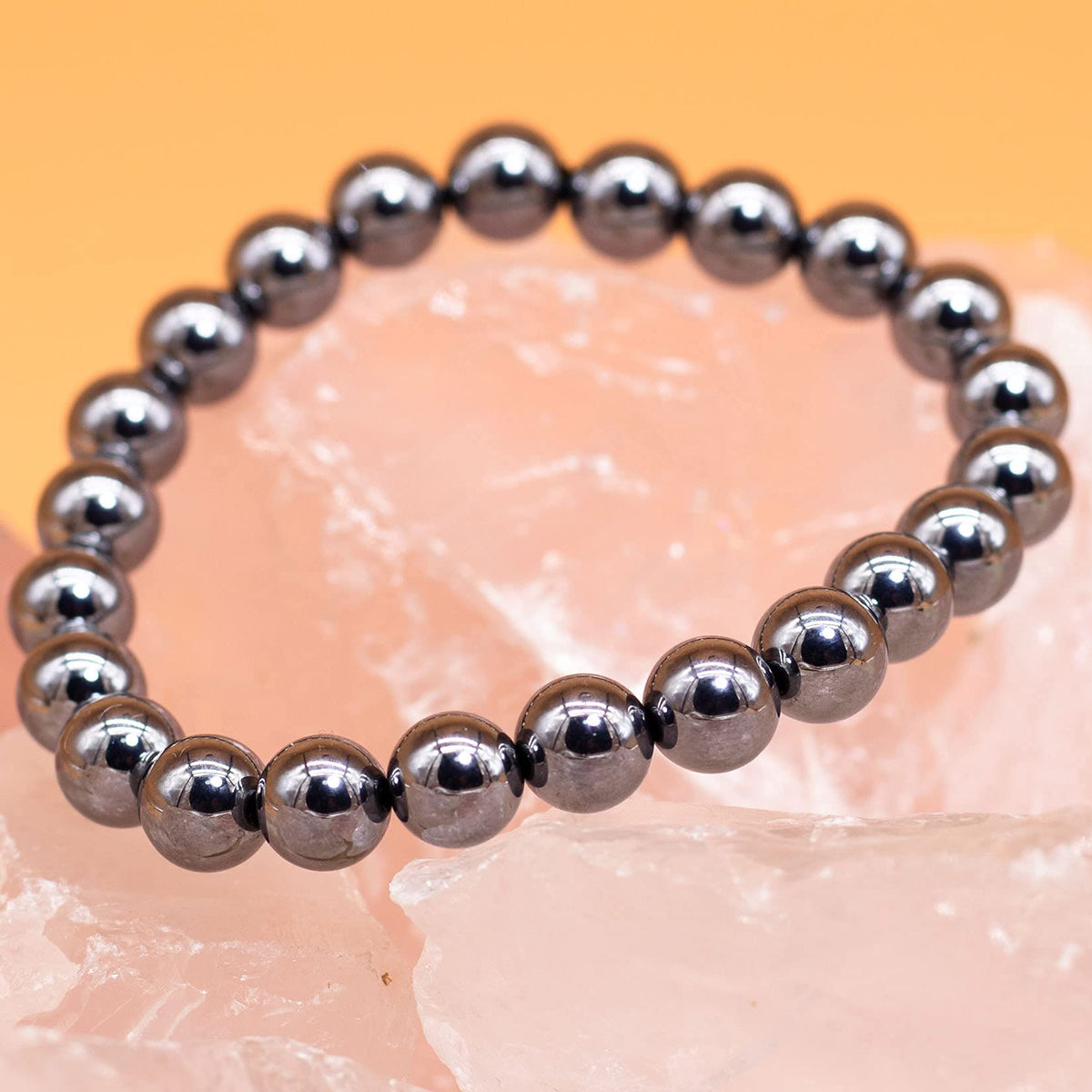 DAZCOLO 8mm Natural Gemstone Stretch Bracelet, Handmade Unisex Crystal Bracelets for Meditation, Yoga, Spiritual Healing & Positive Energy (Silver Hematite)