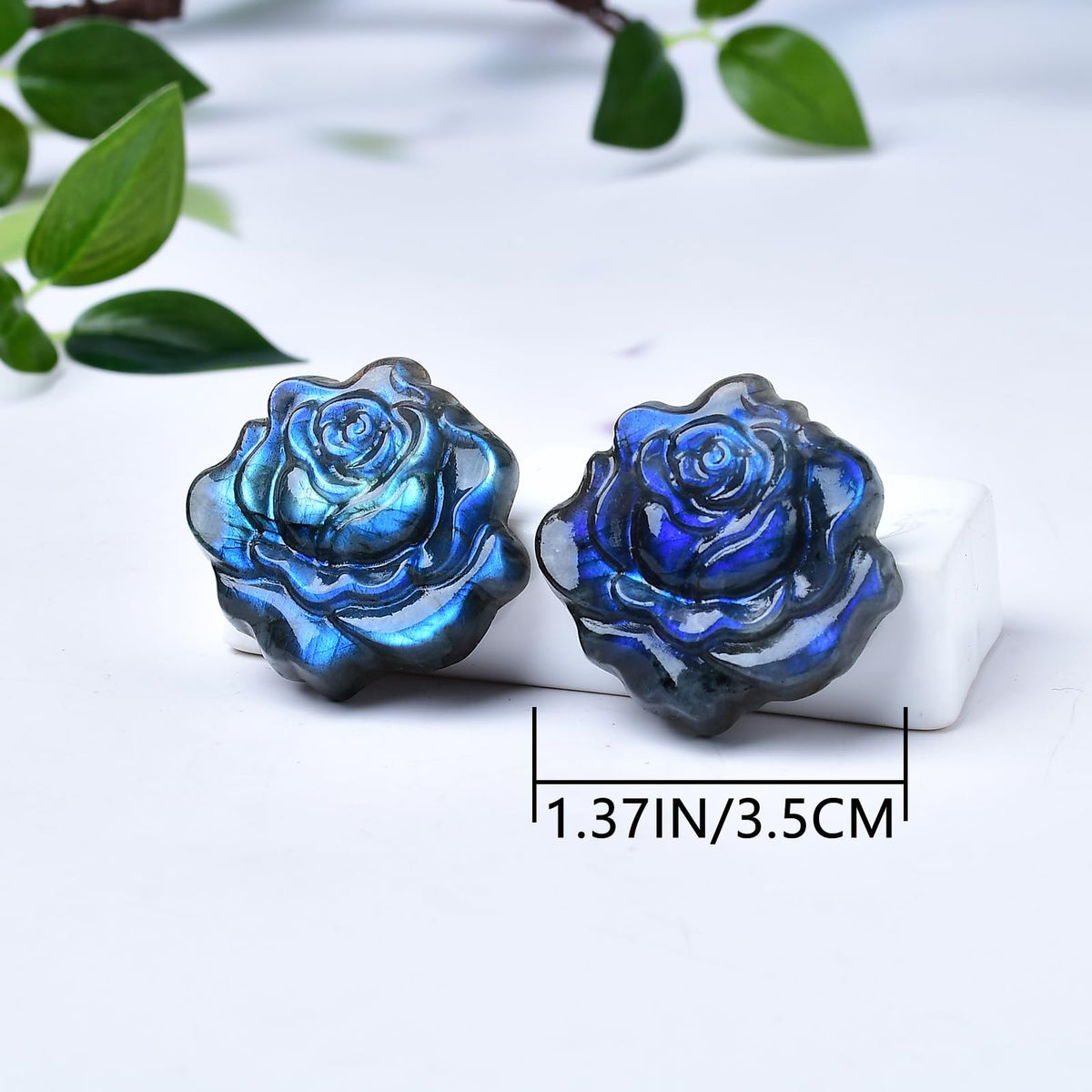 WUYOUSHI Natural Labradorite Crystal Rose Statue 1.37" Carved Healing Crystal Gemstone Carving Stone Valentine's Day Decoration Reiki Energy Meditation Healing Home Ornament DIY