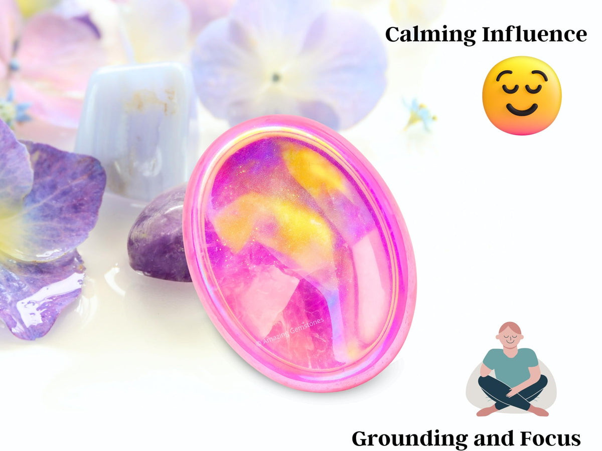 Amazing Gemstone Angel Aura Rose Quartz Worry Stone Crystals & Healing Stones - Worry Stones for Stress Relief Gifts - Piedra Crystal Fidget for Meditation - Stocking Stuffers and Birthday Gifts