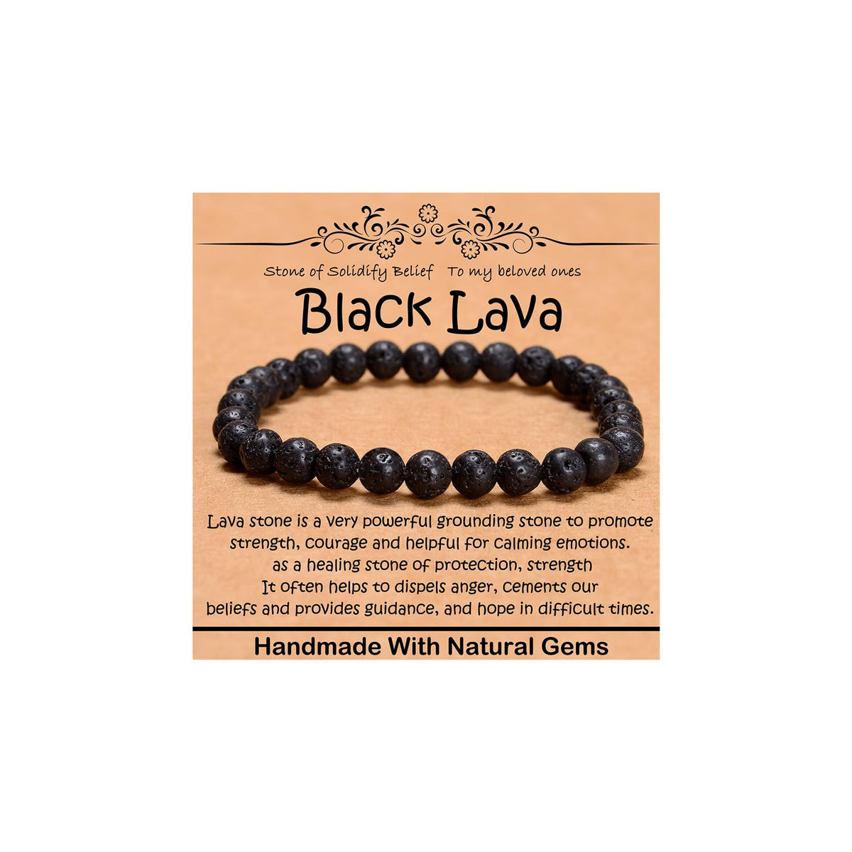 CHCCOYE 6mm Natural Healing Gemstone Bracelet Handmade Yoga Stretch Elastic Bracelet Stress Relief Crystal Jewelry for Men and Women (6mm, Black Lava)