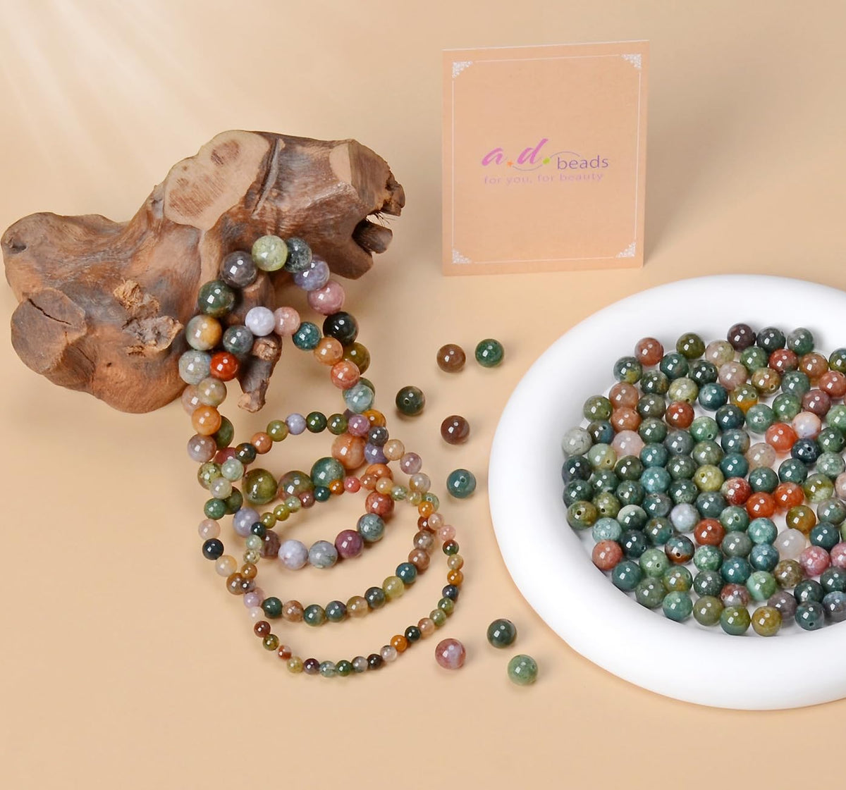 AD Beads Handmade Gemstone Stretch Elastic Bracelet Crystal Healing Reiki Nature's Beauty and Spiritual Essence Unisex (6mm, Indian Agate)