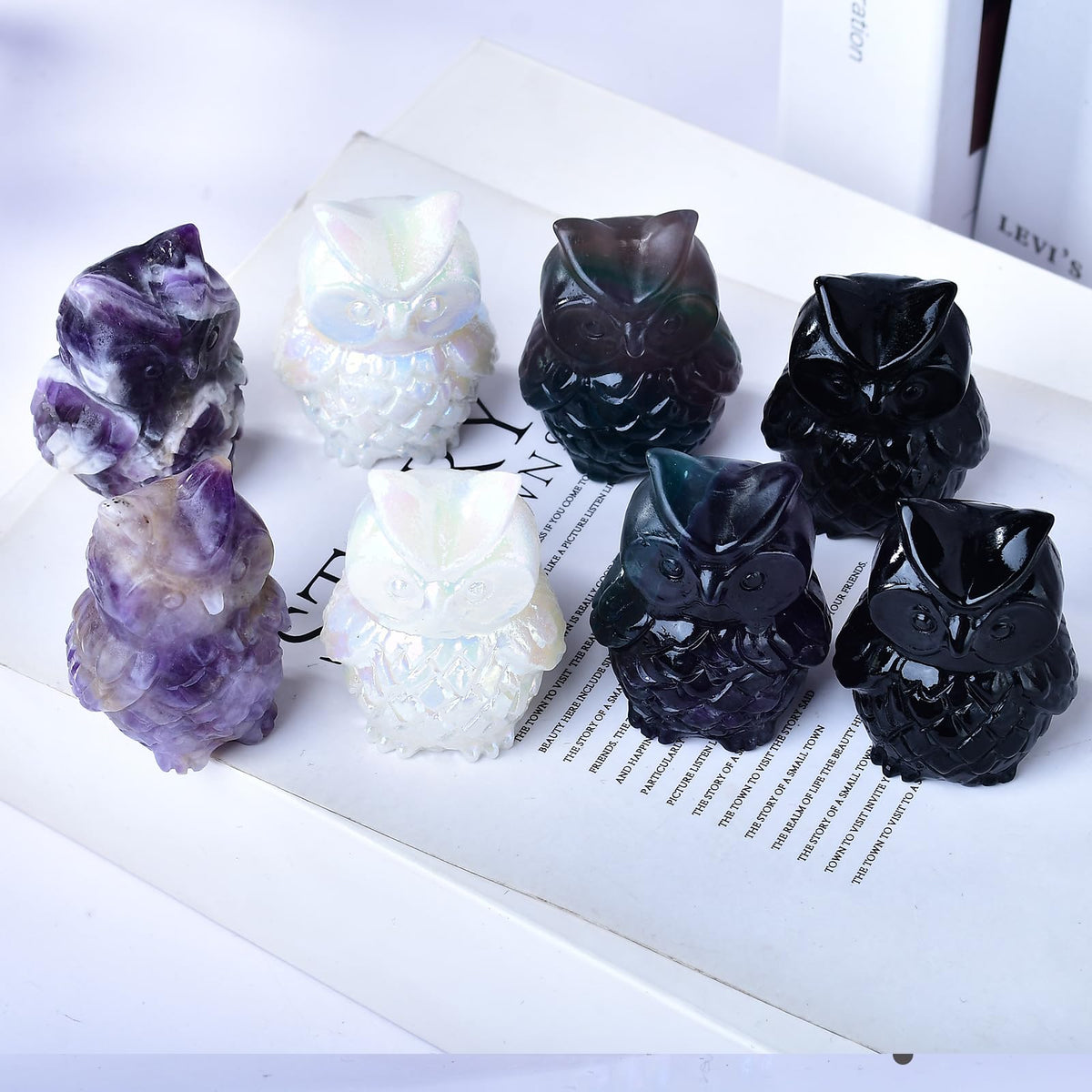 Ytbeoxk 1.9 Inch White Jade Owl Statue Owl Figurine Home Decor, Healing Crystal Cute Decor Figurines,Sculpture Hand-Carved Gemstones,Bedroom Office Spiritual Gift, Owl Gifts for Women Men