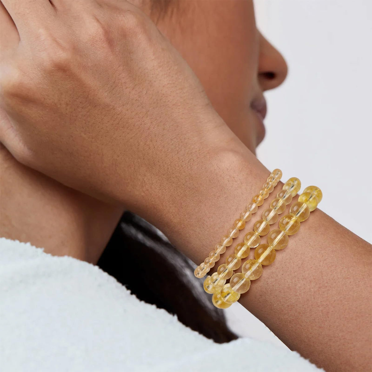 Risyfjew 3 PCS Natural Stone Citrine Beaded Bracelet 4mm 6mm 8mm Healing Crystal Stretch Bracelets Women Citrine Crystal Gifts for Women