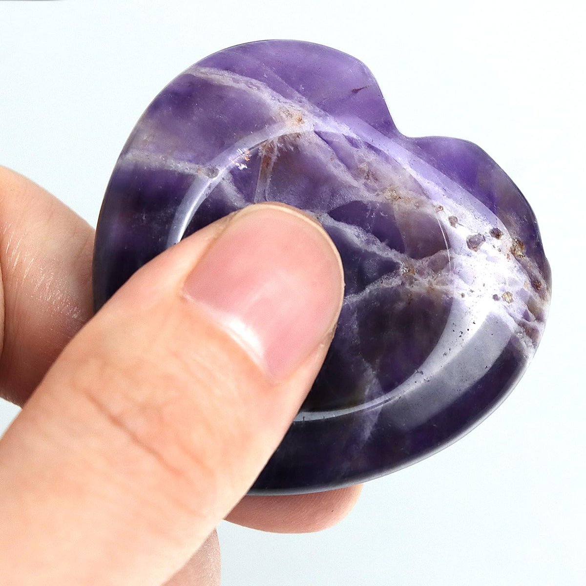 Thumb Worry Stone for Anxiety, 2PCS Amethyst Rose Quartz Heart Crystals and Healing Stones, Pocket Natural Stone Meditation Reiki Palm Thumb Stone Therapy Stress Relief Gift for Women