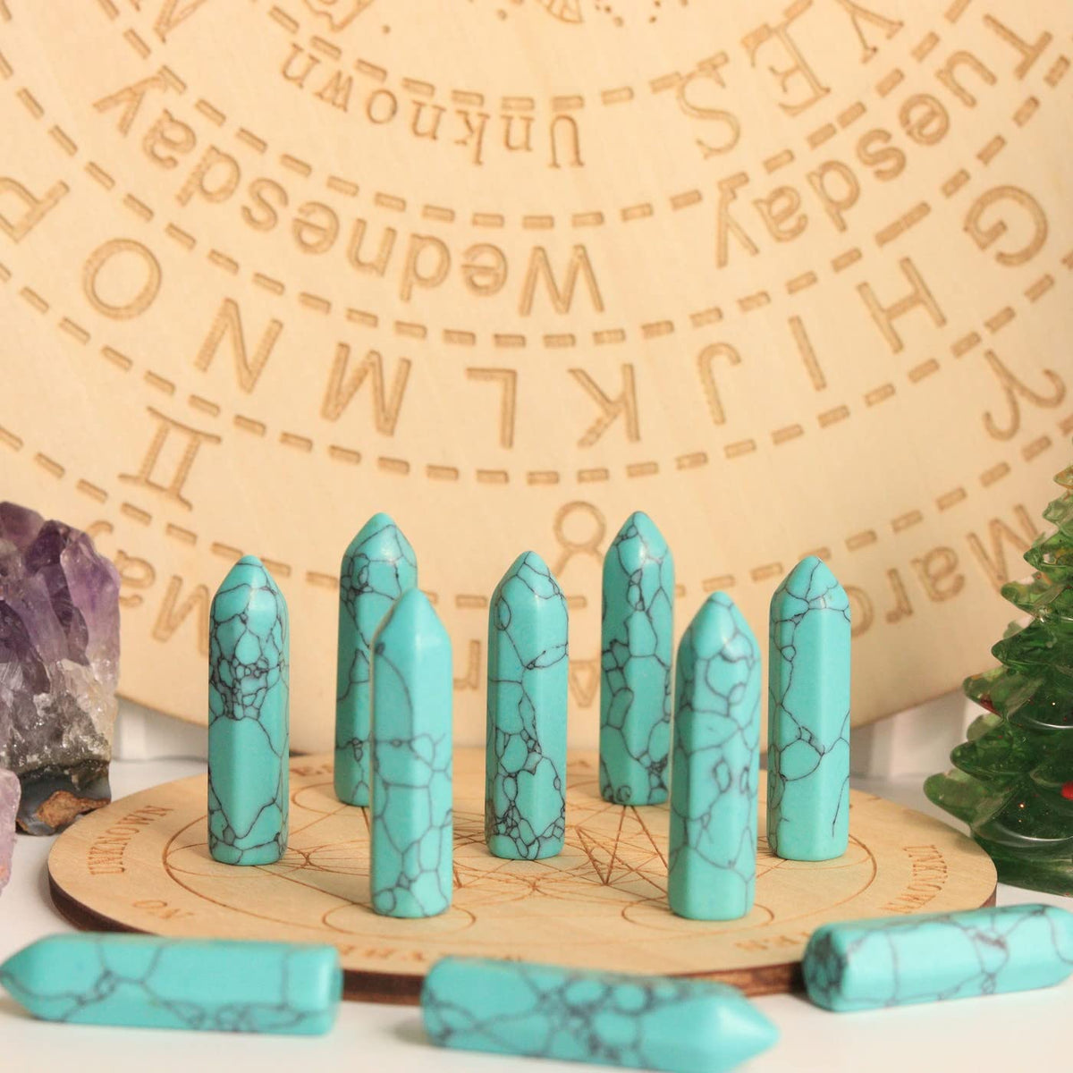 10PCS Turquoise Natural Healing Crystals Stones Sets Polished Tumbled Pocket Gemstones Bulk Hexagonal Points Reiki Energy Balancing Chakra Meditation Therapy Desk Decor Gift