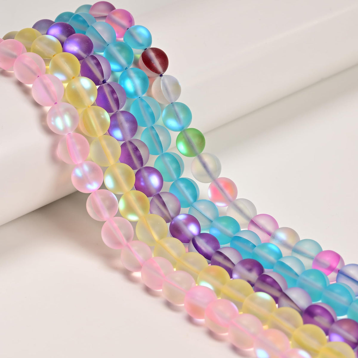 10mm Matte Pink Mermaid Aurora Crystal Glass Bead, Glitter Round Synthetic Moonstone Beads for Jewelry Making Bracelets