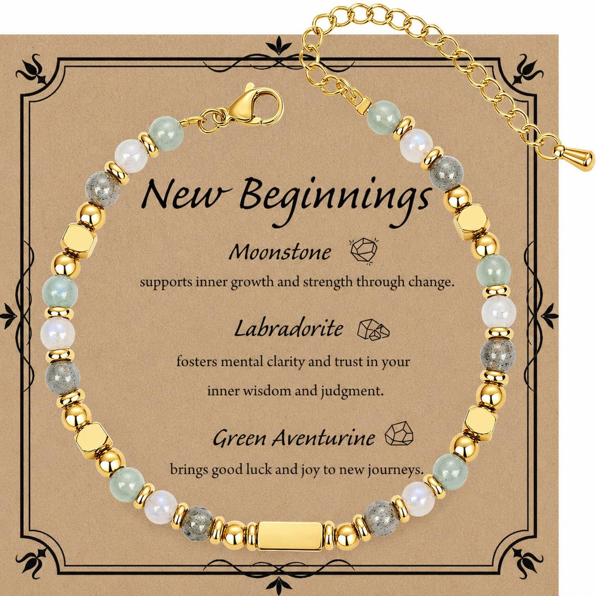 QINJIEJIE New Beginnings Gift Retirement Bracelet for Women Friends Graduation Bracelets Gift for Her Farewell Gifts for Coworkers Friends Housewarming Going Away Healing Crystals Bracelet Jewelry
