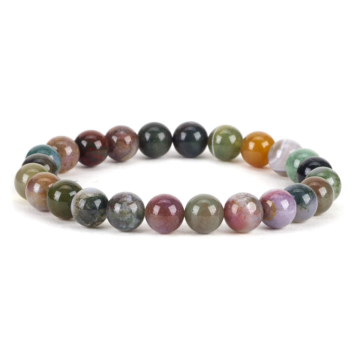 Cherry Tree Collection Indian Agate Beaded Bracelet – Genuine 8mm Gemstone Stretch Bracelet for Men & Women – Handmade Crystal Bracelet - (Indian Agate - S)