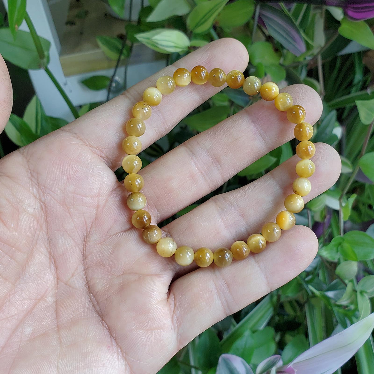 chengmu 6mm Golden Tiger Eye Stretch Bracelet, Natural Gemstone Round Stone Crystal Beads for Beaded Elastic Bracelet 7.5"