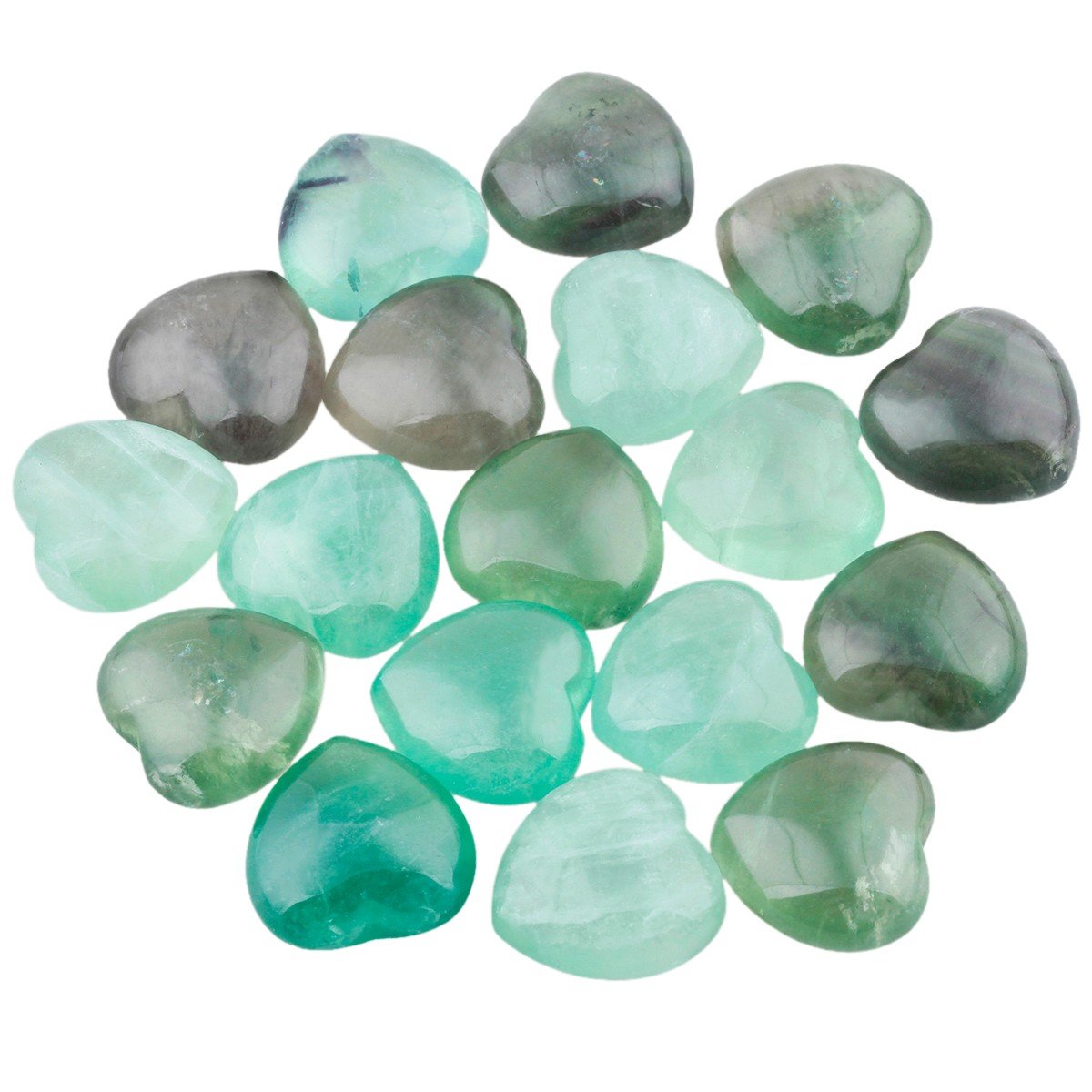 rockcloud Healing Crystal 0.8 inch Green Fluorite Heart Love Carved Palm Worry Stone Chakra Reiki Balancing Mini Size(Pack of 4)