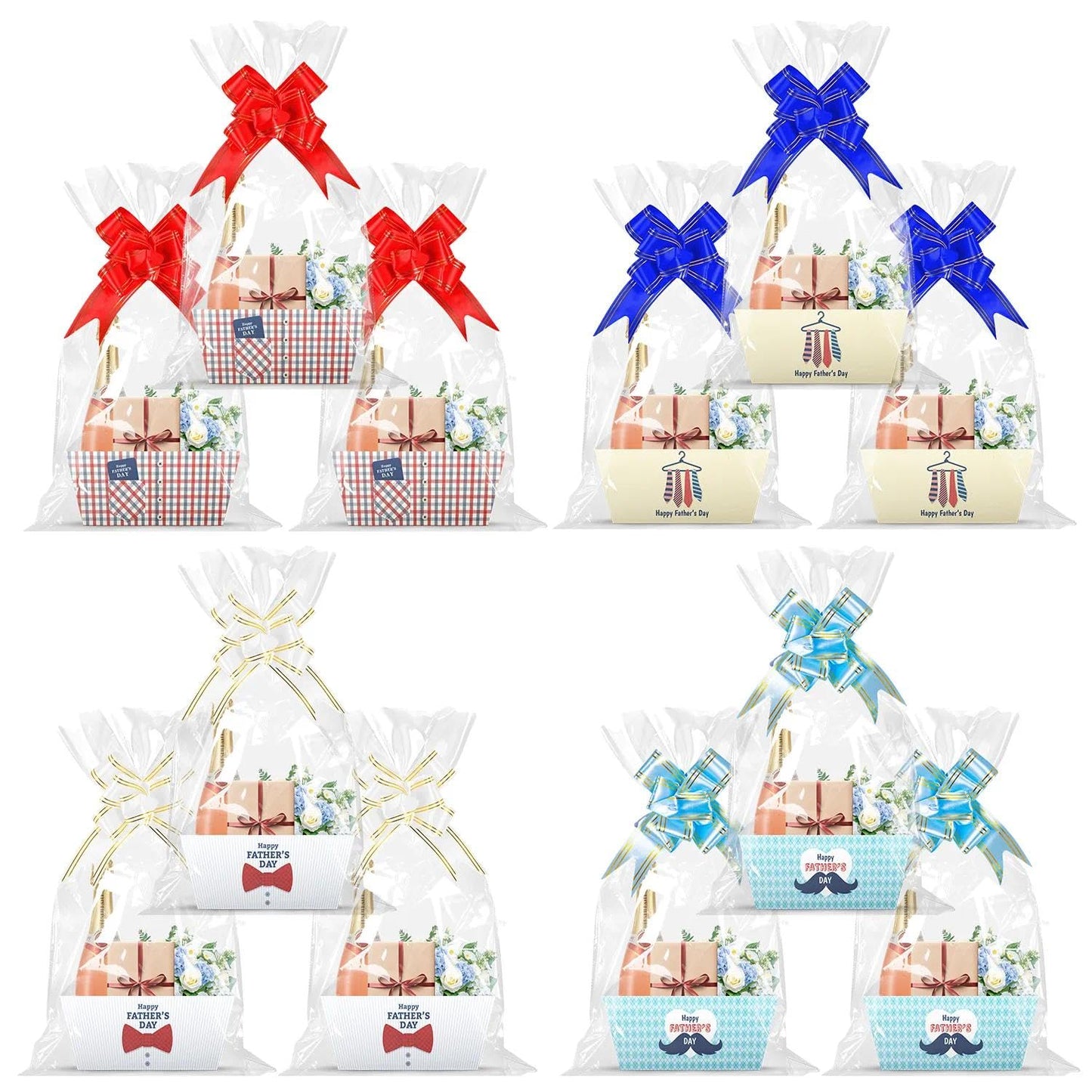 ysmile 12 Pack Fathers Day Empty Gift Basket Kit with Cellophane Bag Ribbon Bow DIY Gifts to Fill in Bulk for Dad, Grandpa, Husband